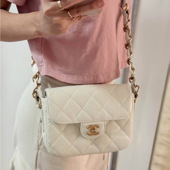 Chanel White Caviar Mini Flap Bag | Gold Hardware | Full Set - Picture 2 of 6